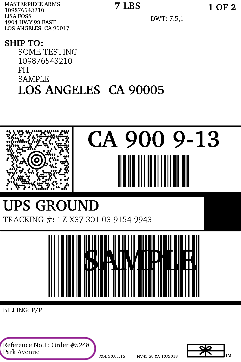 sample woocommerce UPS shipping label