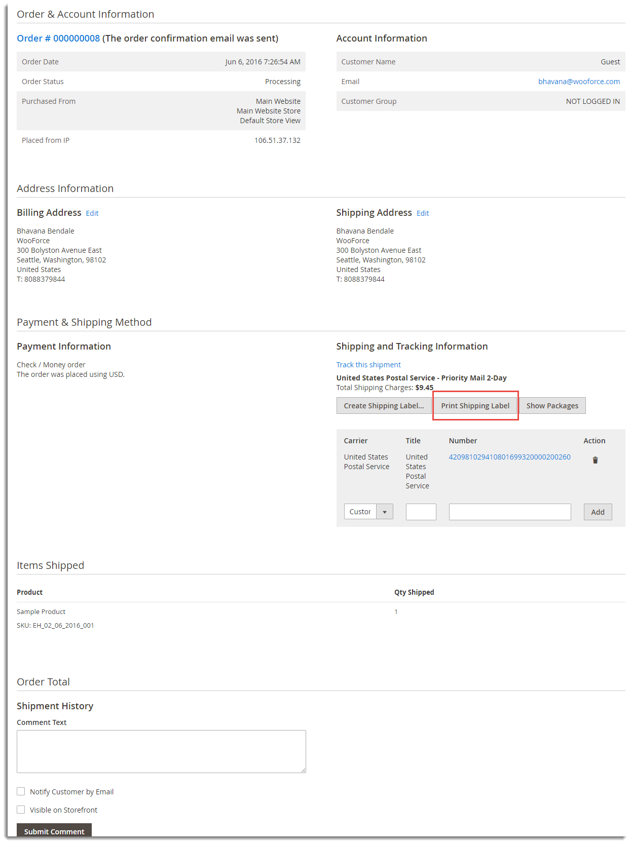 Print Shipping Label