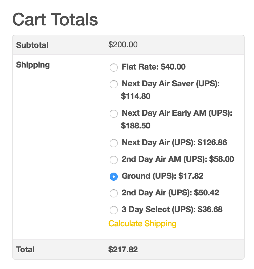 Woocommerce shipping services on cart page