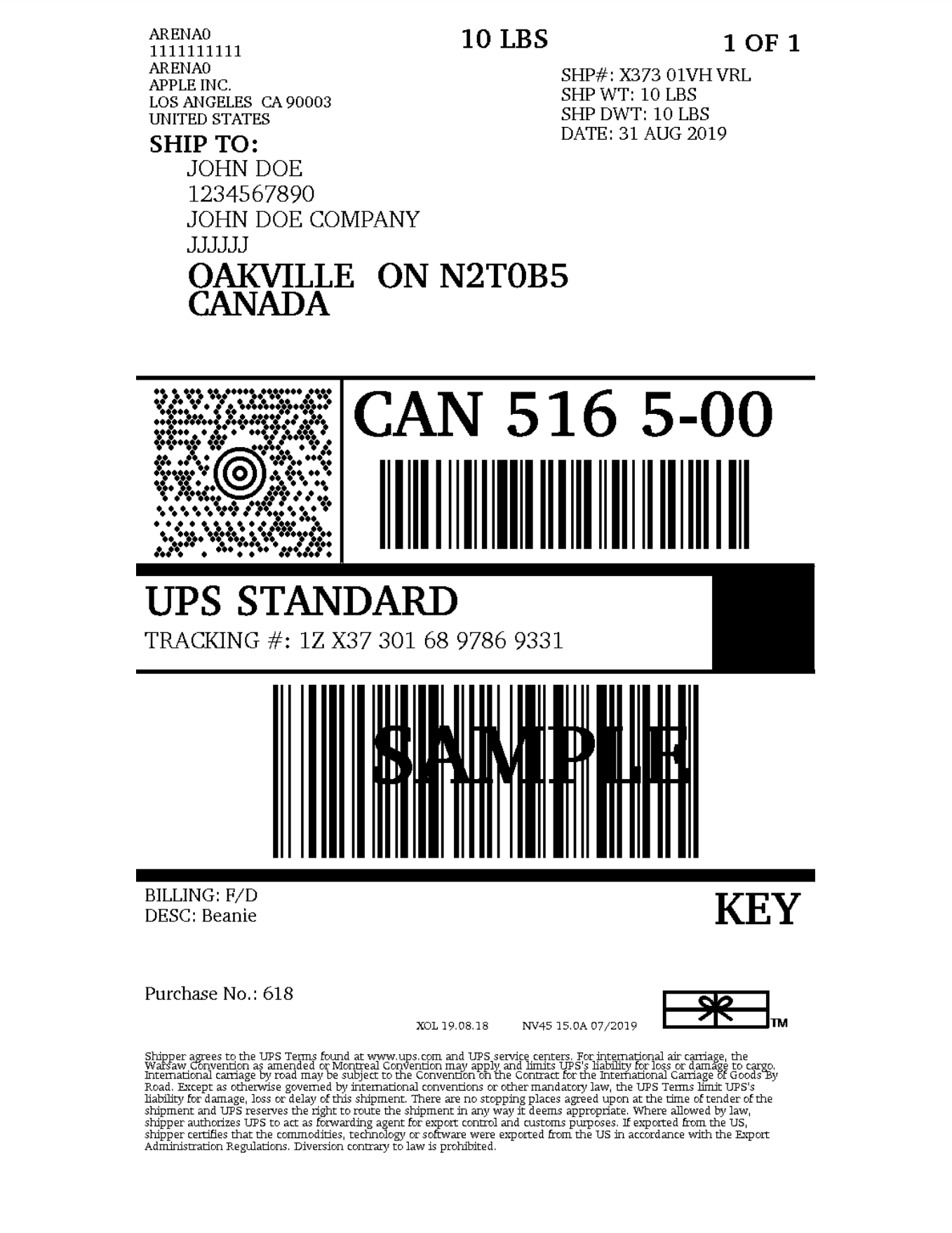 ups label in us letter size