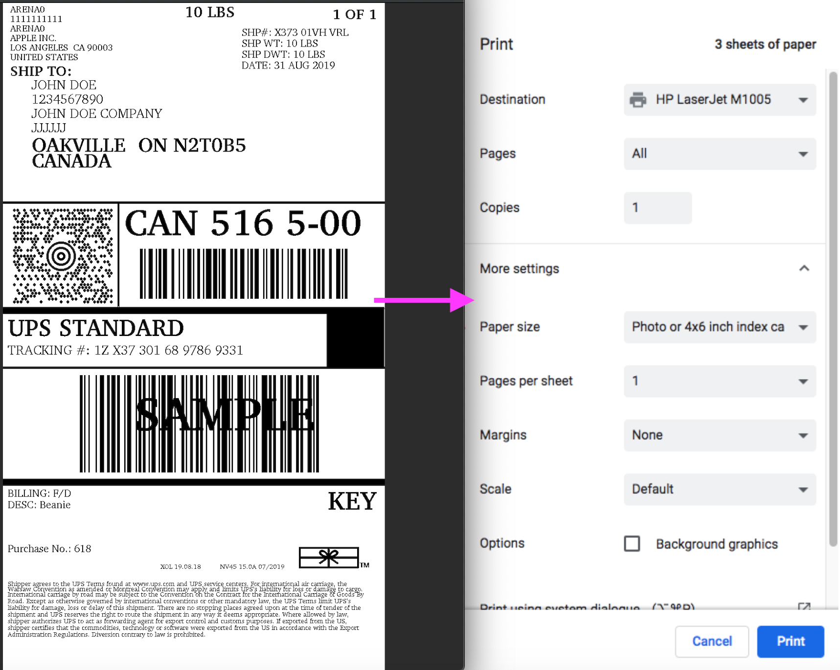 ups label printing mcsl shopify