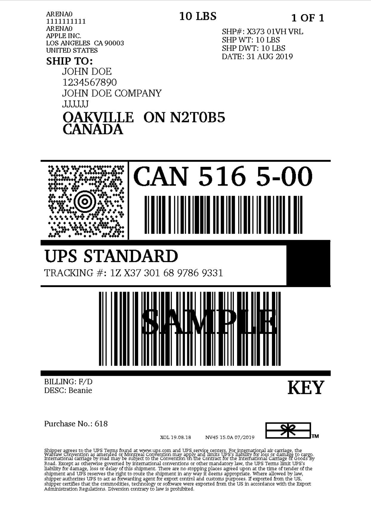 Print UPS Shipping Labels using Thermal Printers from WooCommerce Within Package Address Label Template