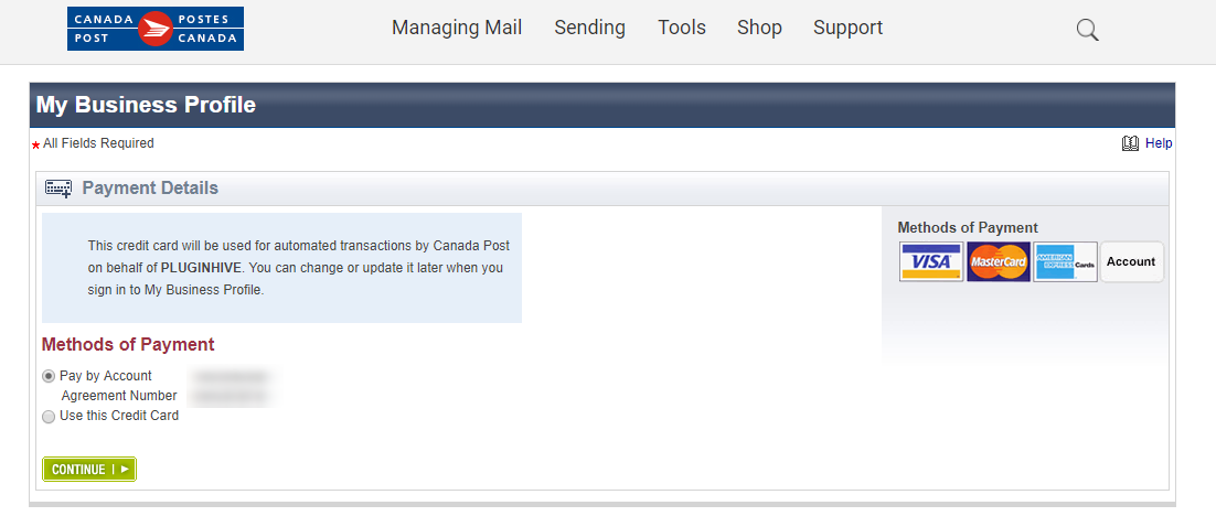 Canada Post Payment option