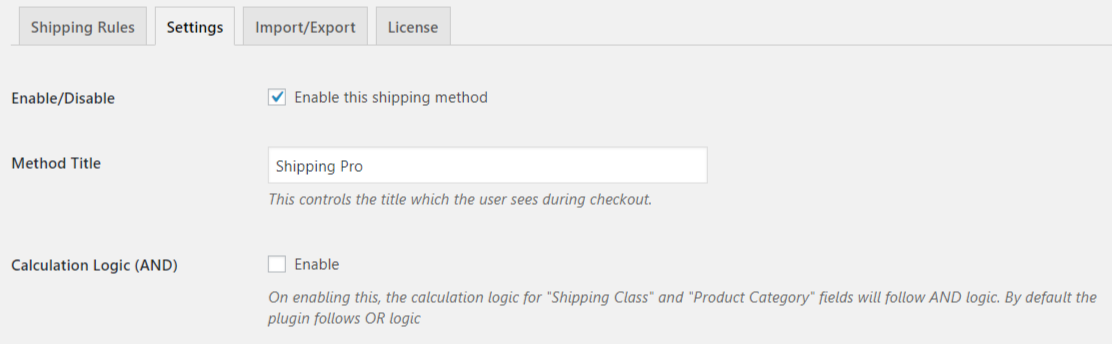 WooCommerce table rate shipping pro General Settings