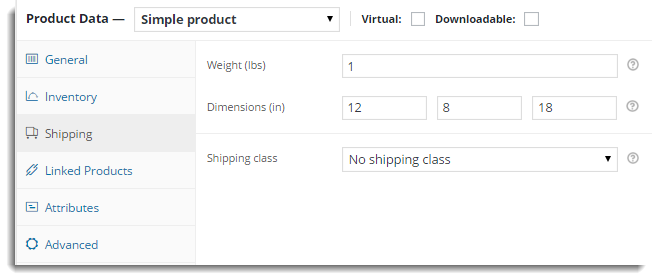 Product weight and dimensions