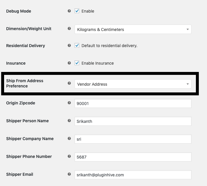 Set Ship from address preference as vendors Address