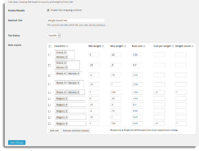 Different shipping cost based on various weight