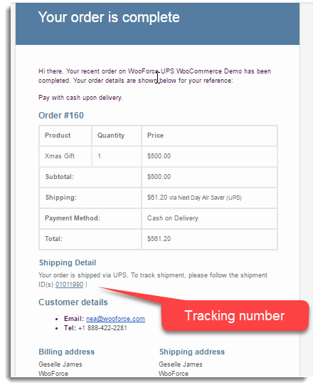 Tracking details via Email
