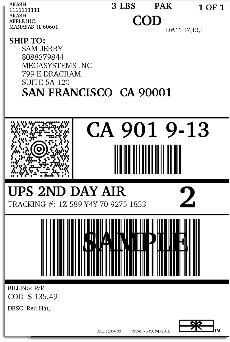 Print Ups Shipping Label Free