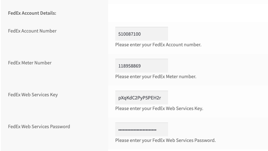 Vendors FedEx Account details
