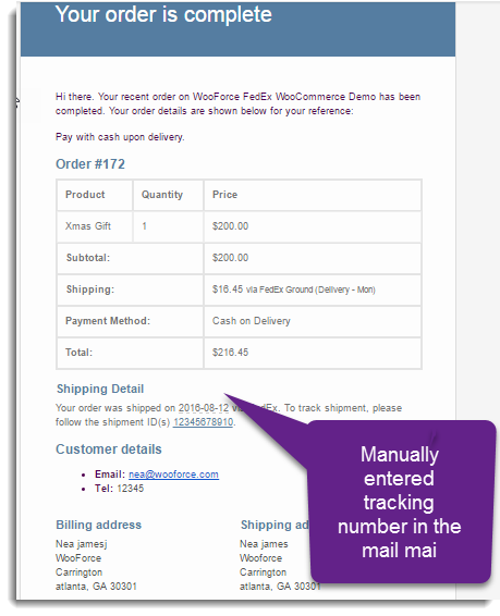 shipping details