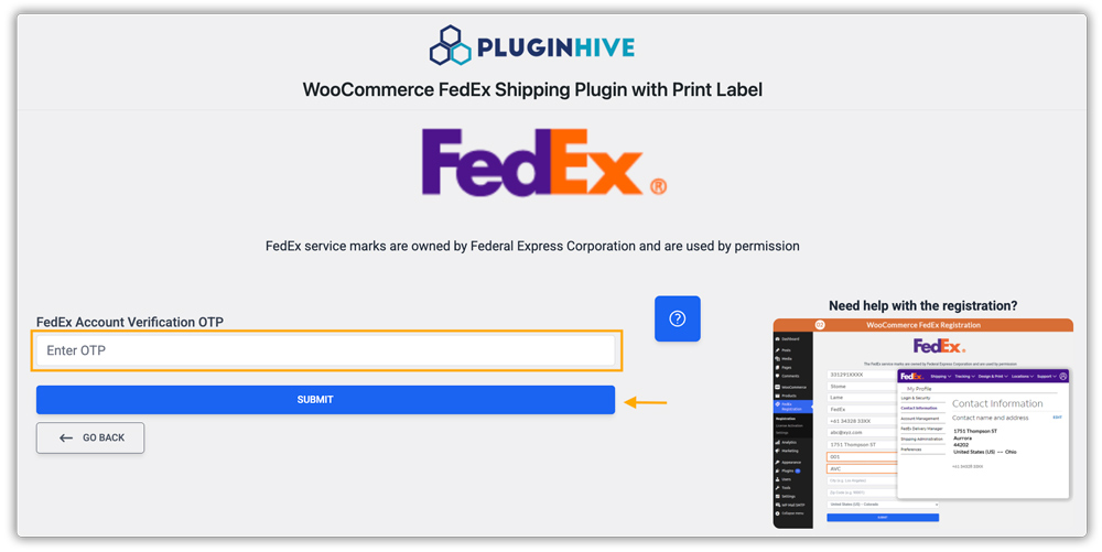 Enter FedEx Account Verification OTP