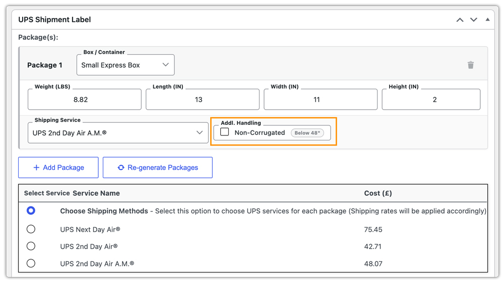 additional handling on order page