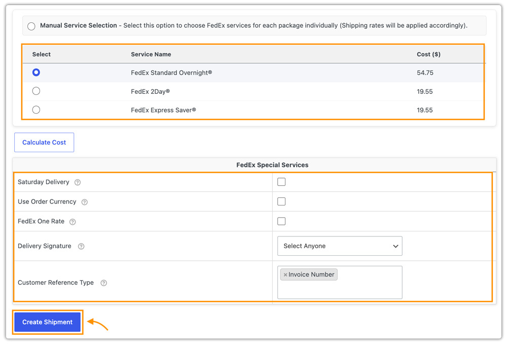 Select FedEx Service and Create Shipment
