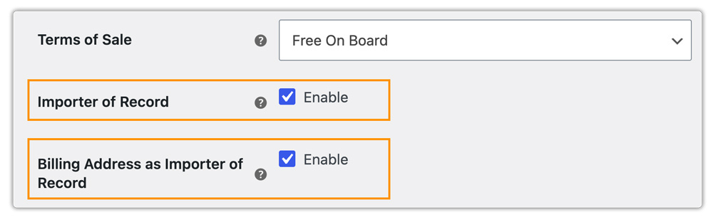 enable importer of record