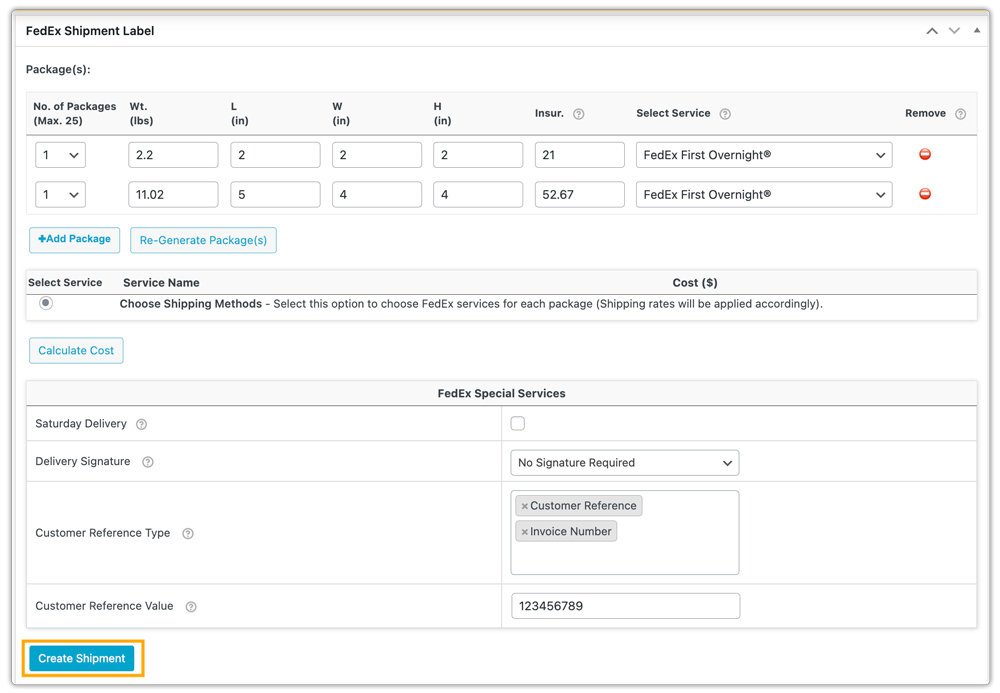 Create Shipment For Multiple Package