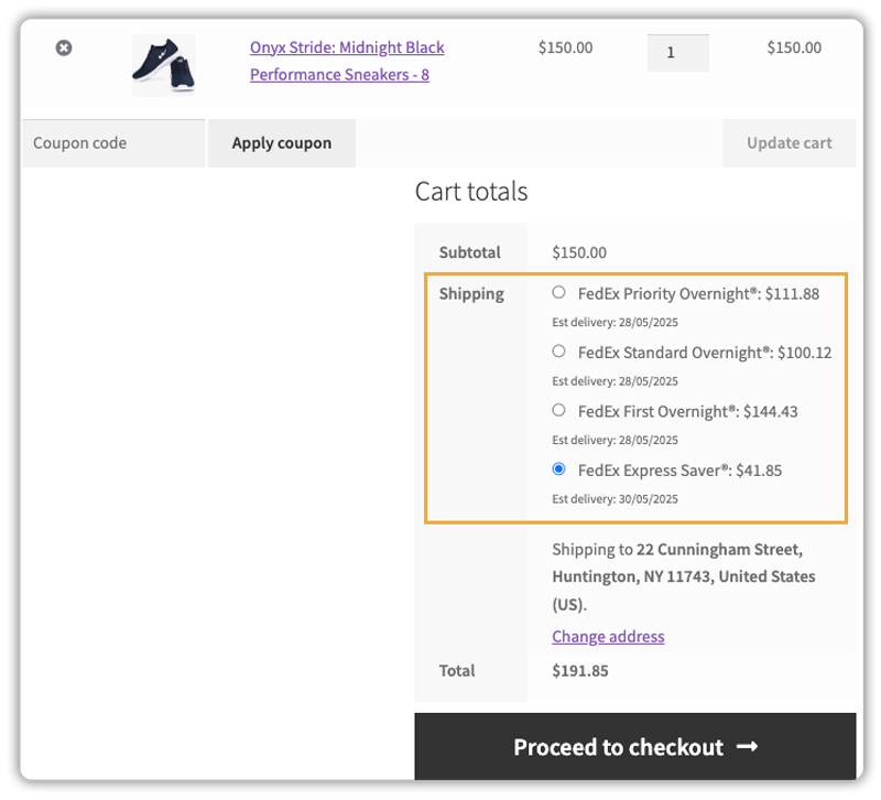 fedex one rate at cart page