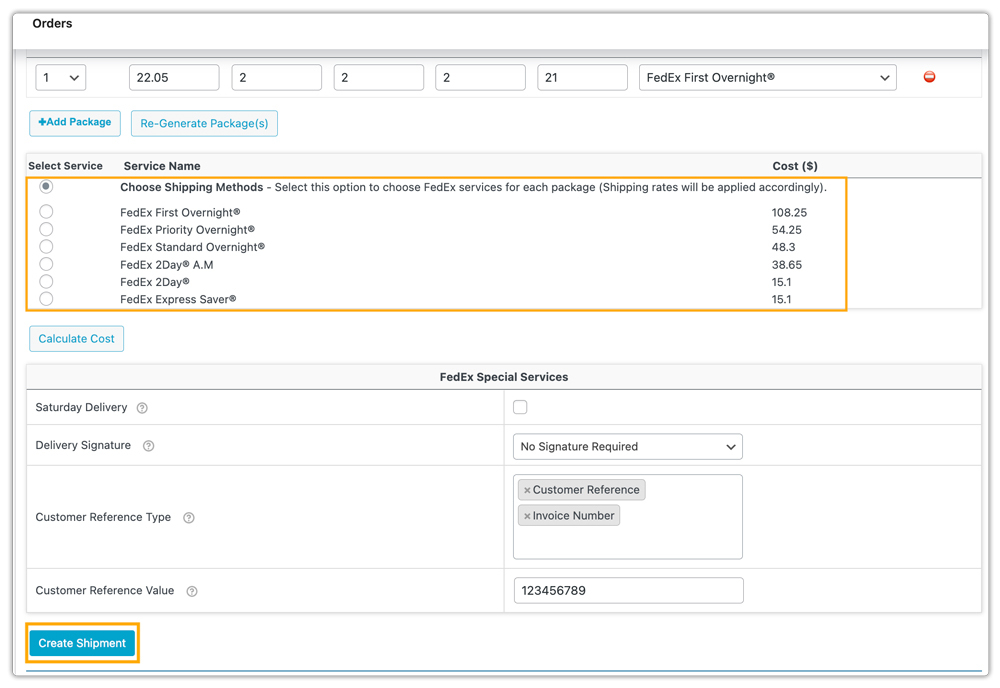 Select FedEx Service and Create Shipment