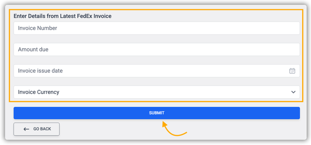 Enter The FedEx Invoice Details