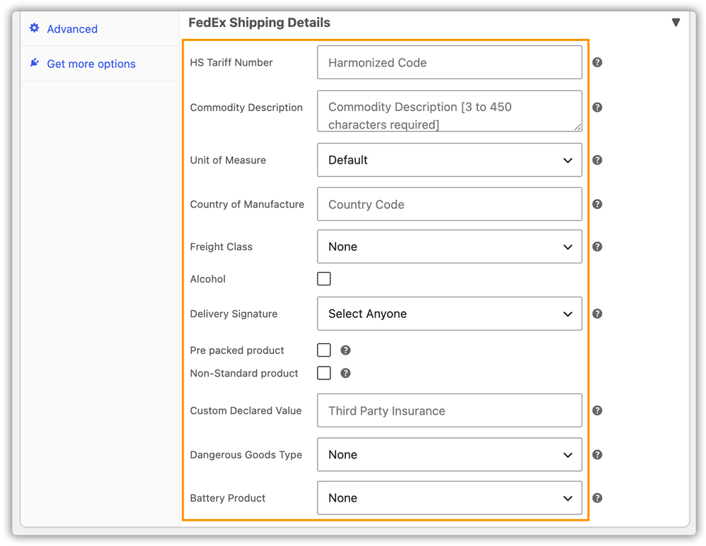 fedex shipping details for products