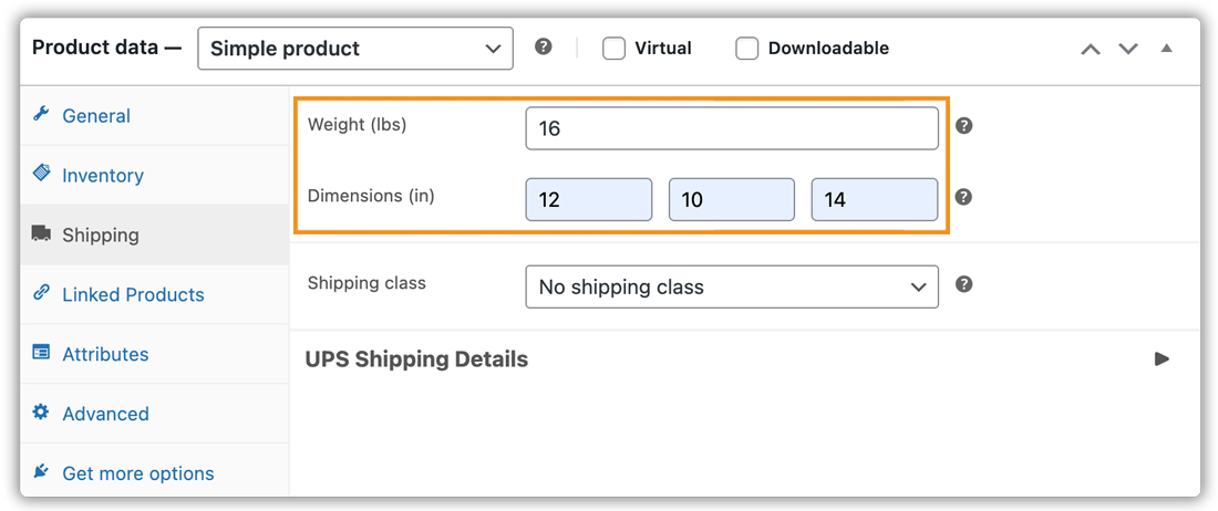add products weight and dimensions