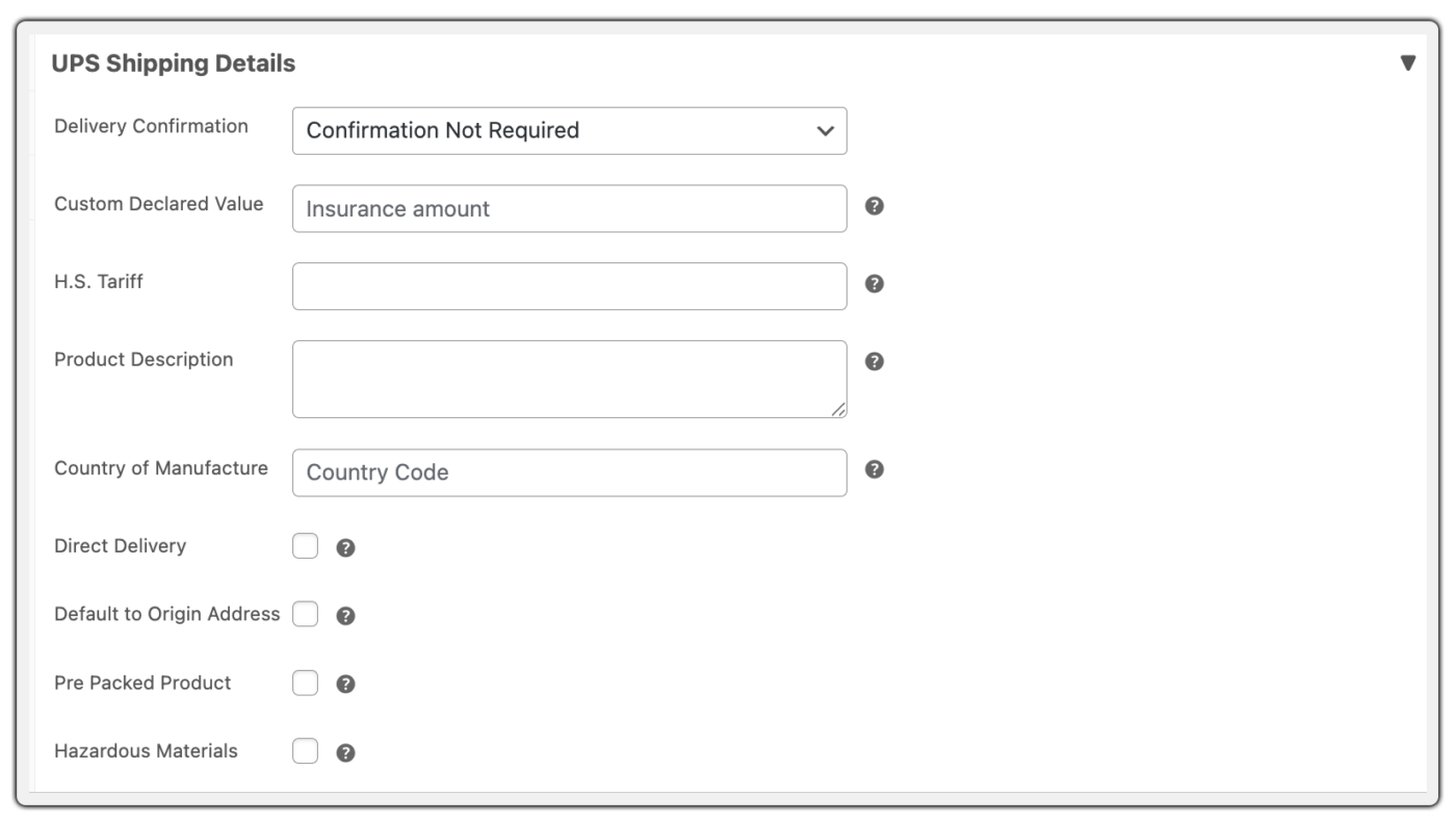 ups international shipping settings