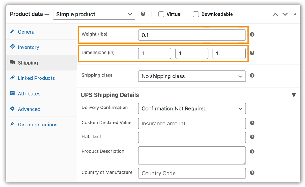 product settings