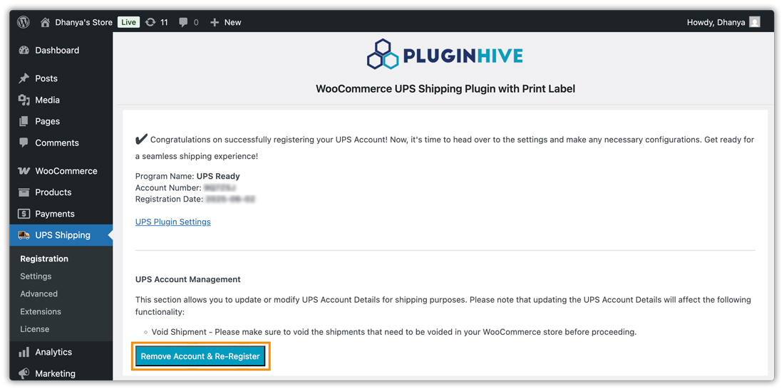ups re-register
