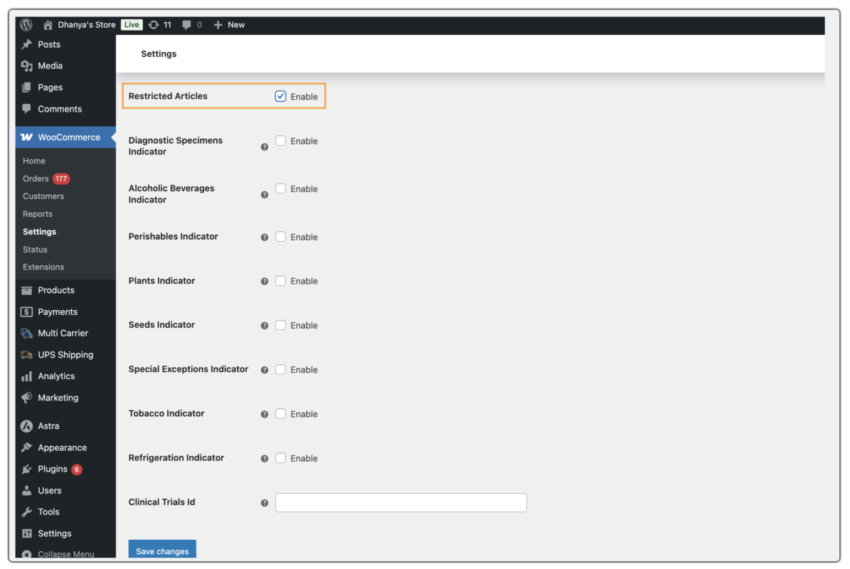 Enabling Restricted Articles for global level