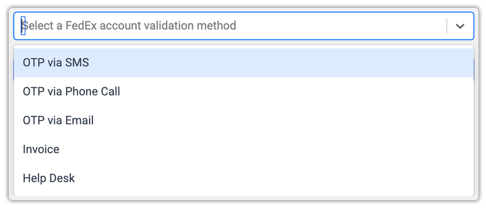 Select a FedEx Account Validation Method