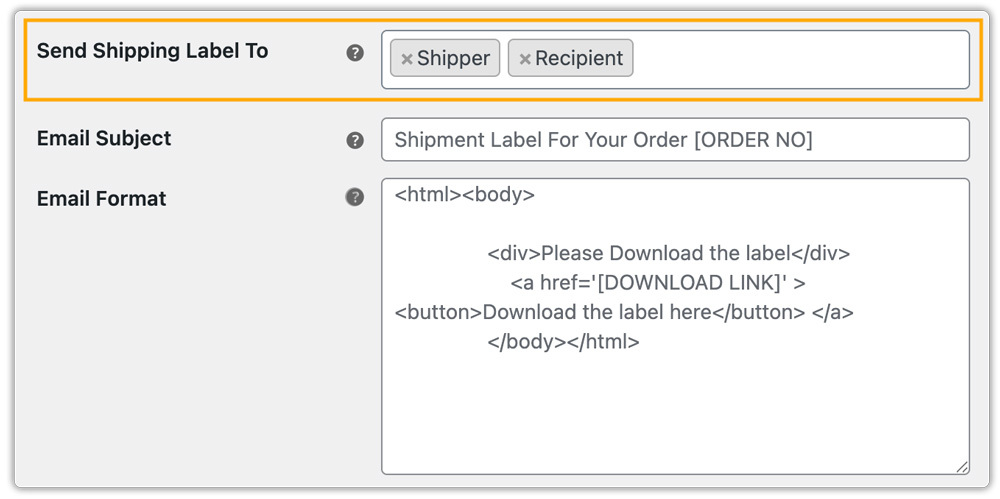 Send Shipping Label via Email