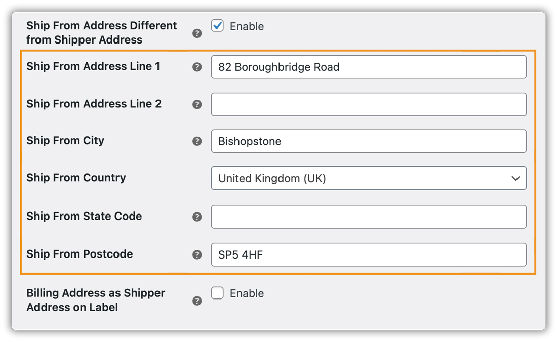 add ship from address