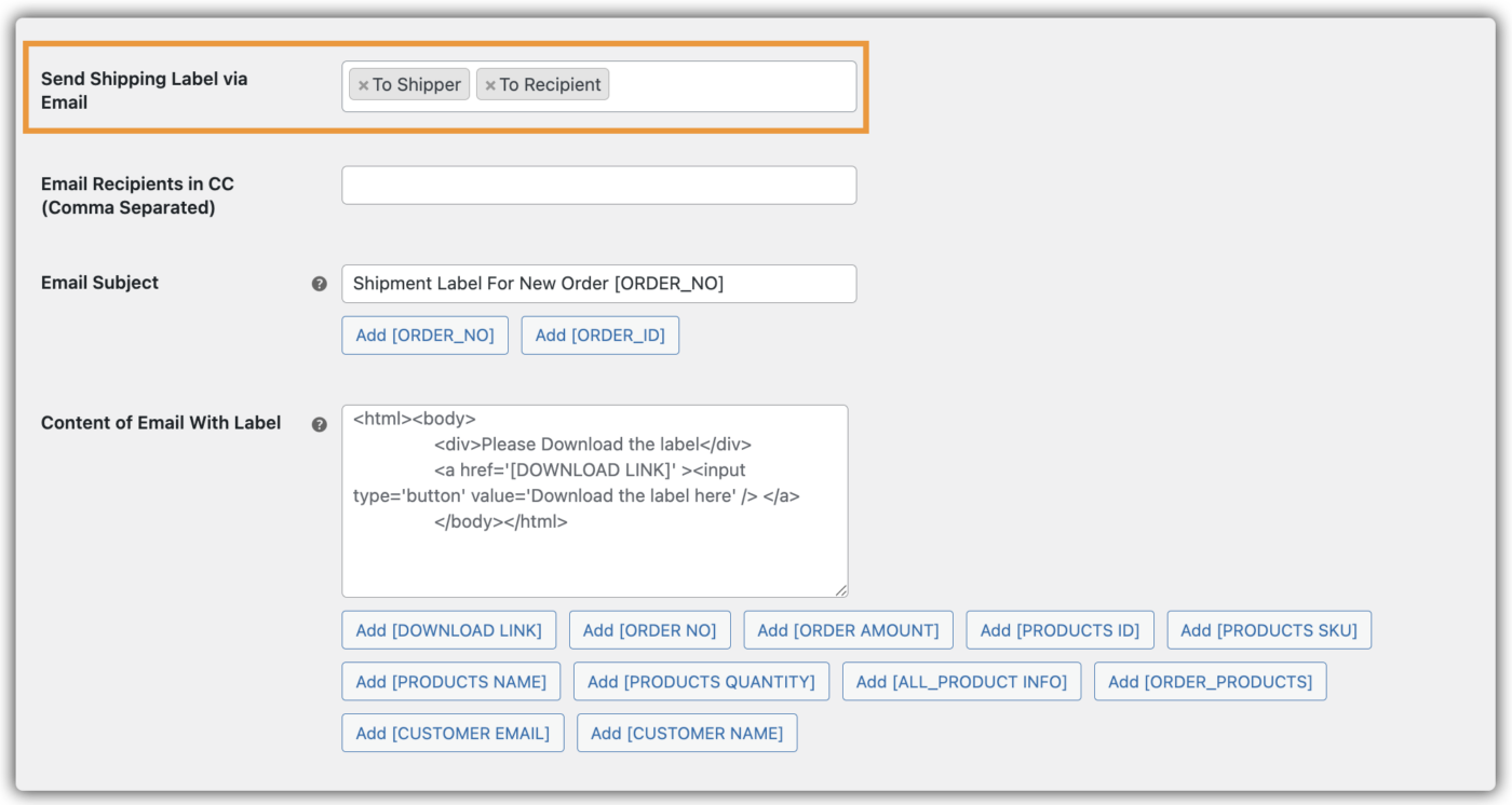 send shipping label via email