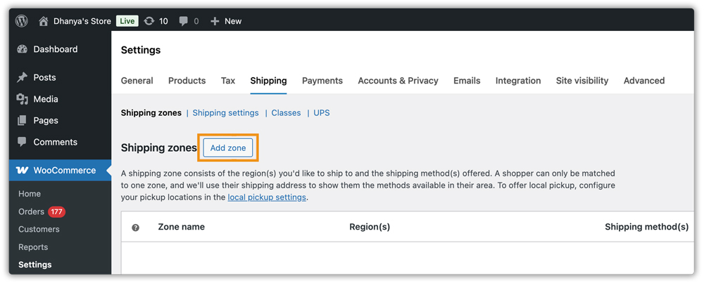 add shipping zone