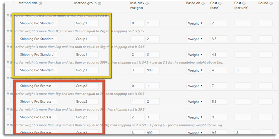 Group all the normal service rules to group1