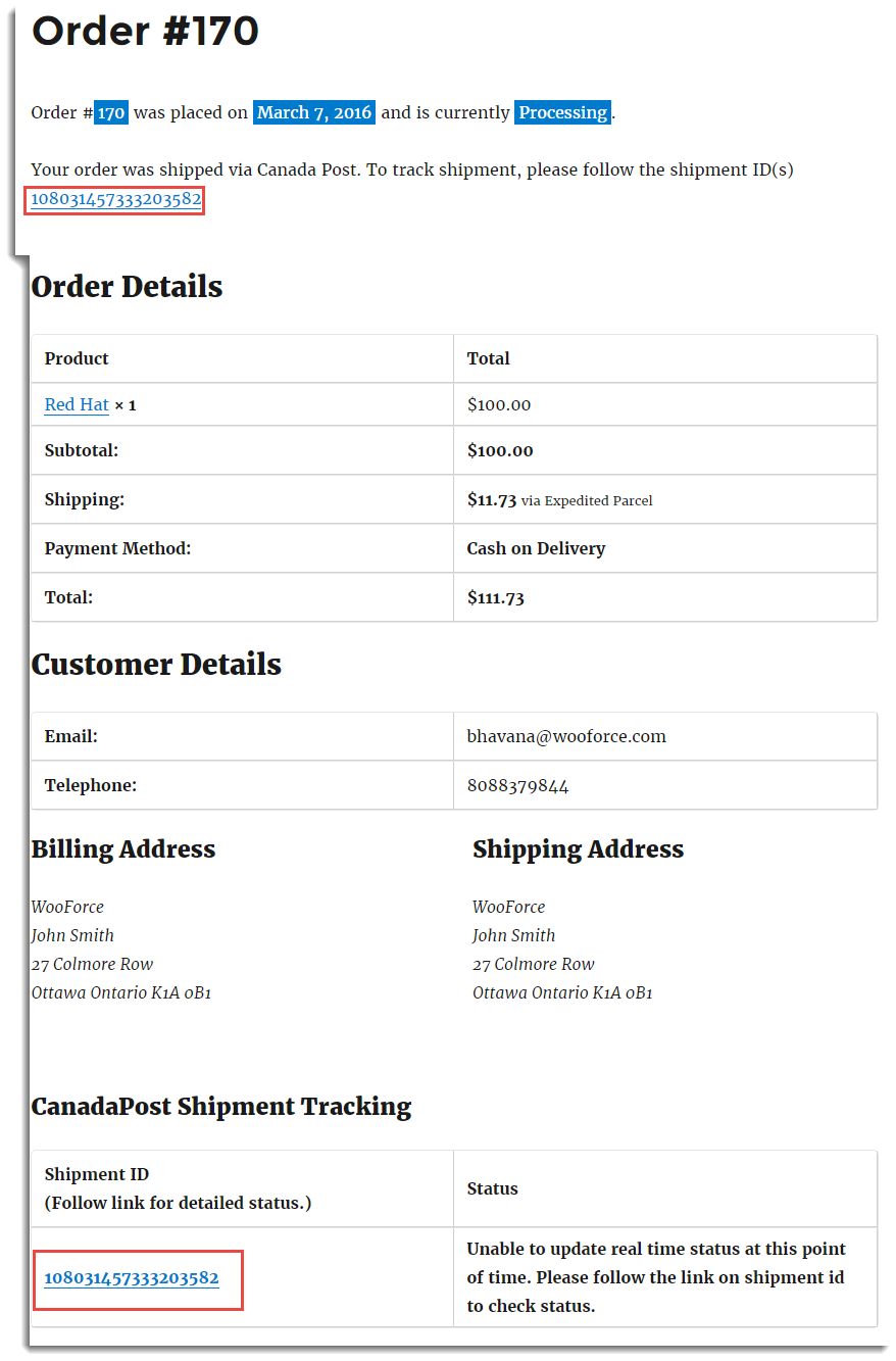 Shipment Tracking Information