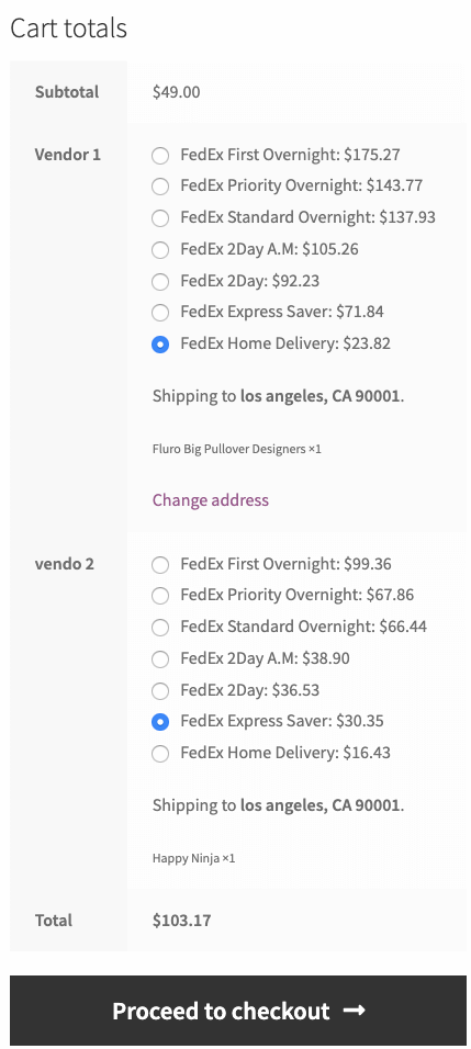 Split and Separate of shipping cost from a multiple vendors on a cart page