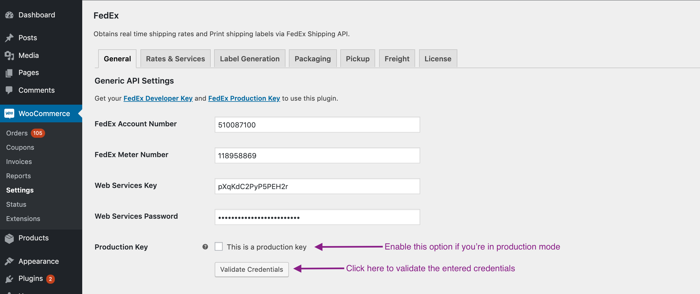 fedex validate credentials