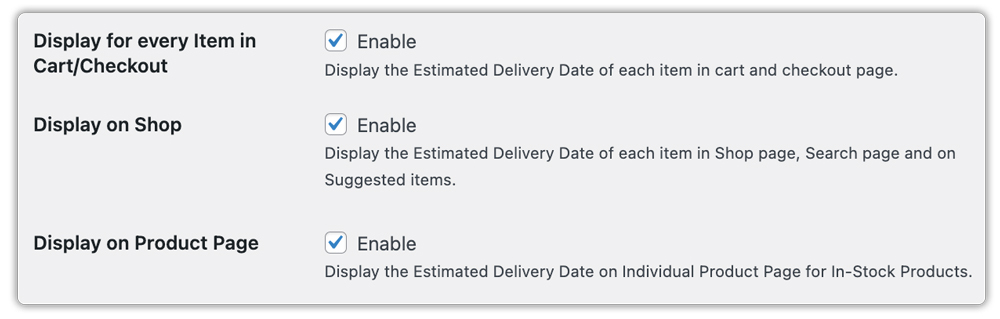 display estimated delivery date