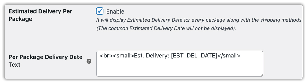 estimated delivery per package