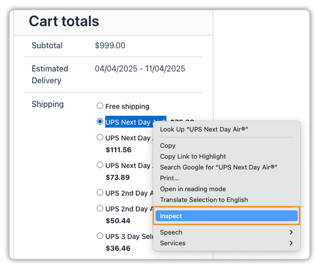 cart total