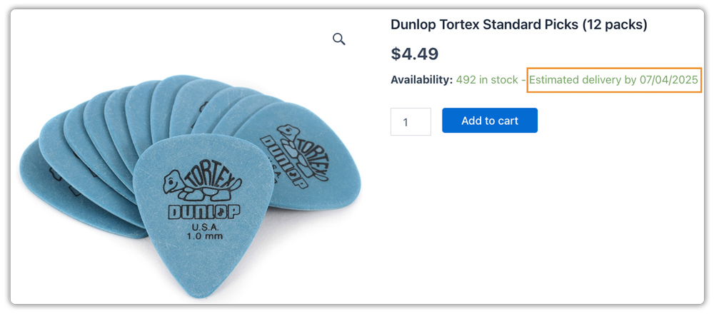estimated delivey date on product page