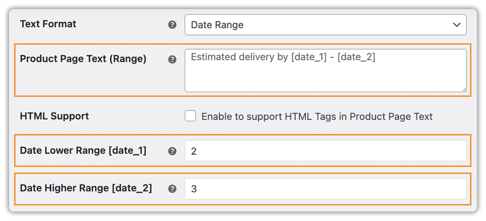 set up estimated delivery date