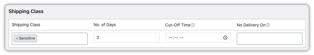 shipping class settings