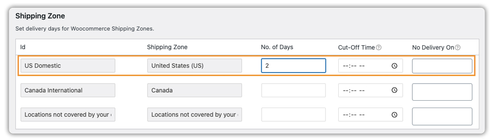 shipping zones settings