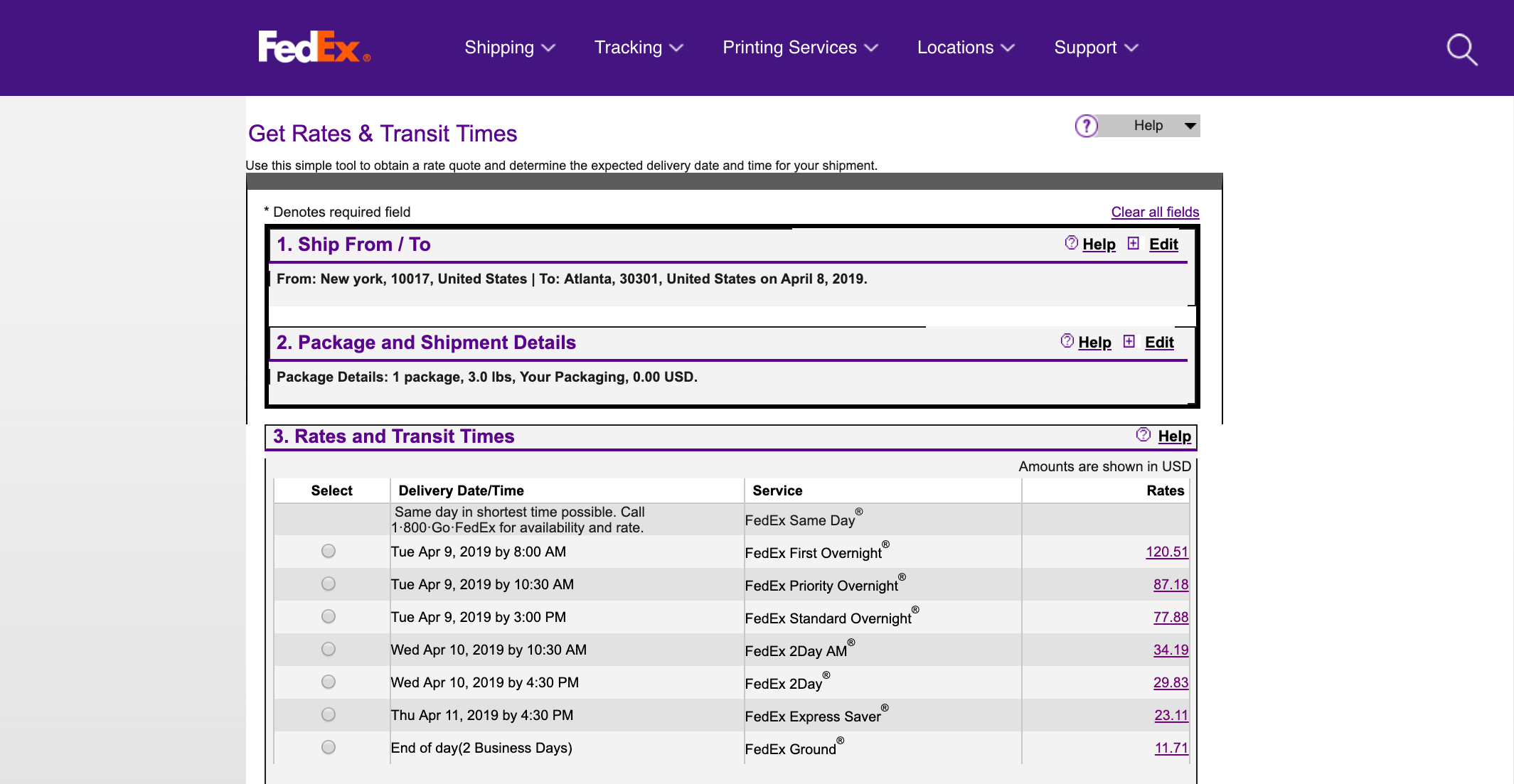 Fedex Shipping Rates Chart 2017