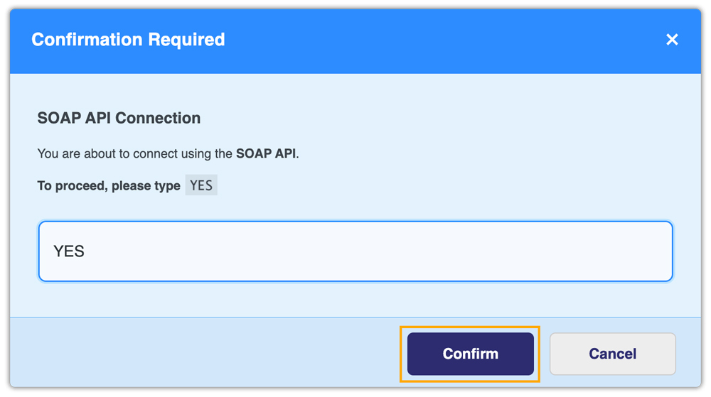 confirmation popup for connecting fedex using soap api
