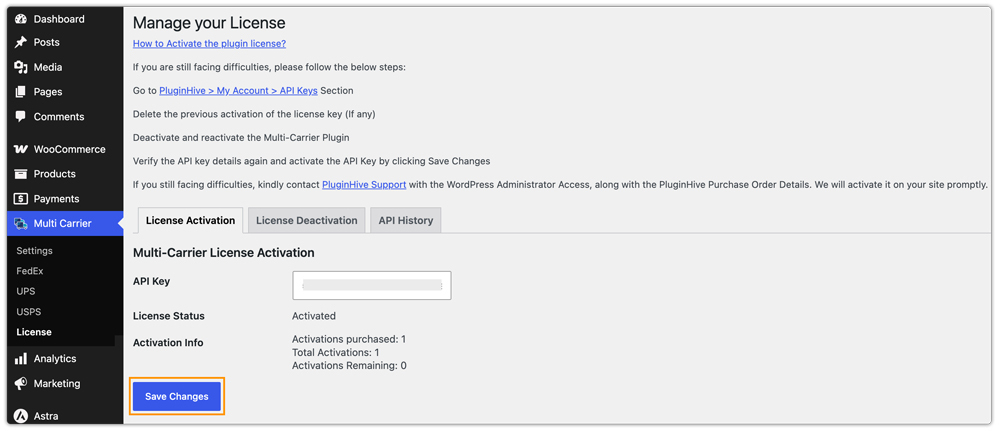 activate multi-carrier plugin license