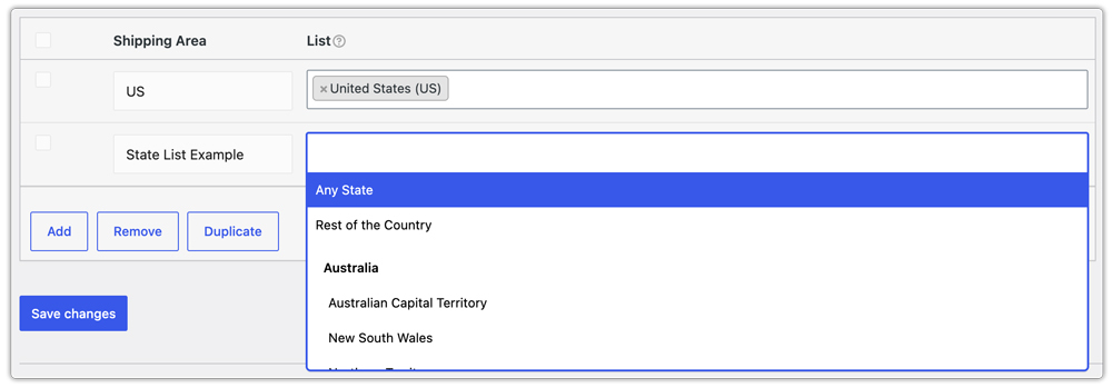shipping state list