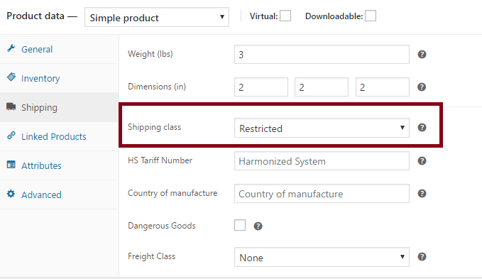 Assigning shipping classes